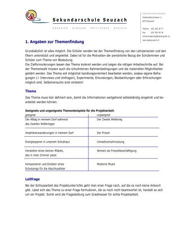 Anhang Schlussarbeit - Sekundarschule Seuzach