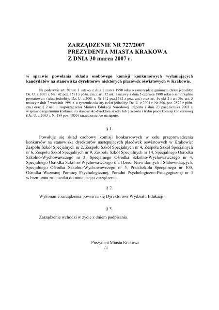 ZARZÄDZENIE NR 727/2007 PREZYDENTA MIASTA KRAKOWA Z ...