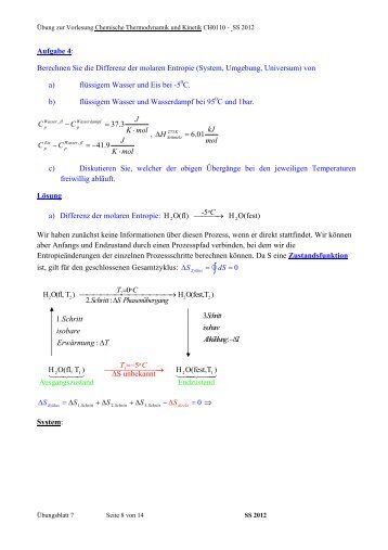 Aufgabe 4: Berechnen Sie die Differenz der molaren Entropie ...