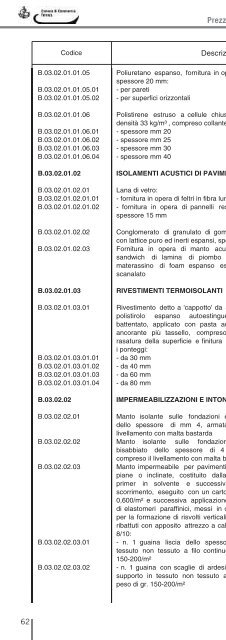 Prezzi dei materiali e delle opere edili in Ferrara anno 2009