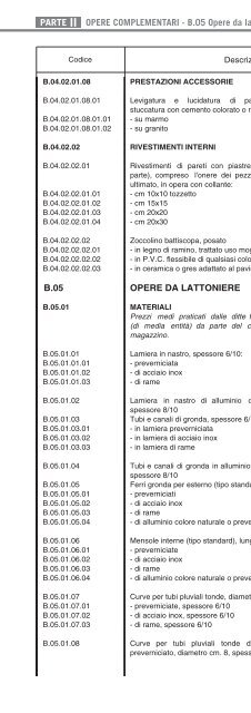 Prezzi dei materiali e delle opere edili in Ferrara anno 2009