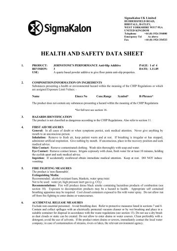 Health and Safety Datasheet - Decorating Warehouse