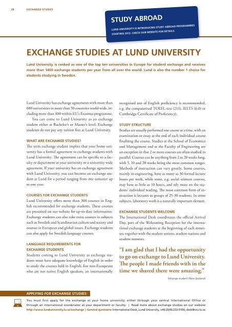 Since 1666 - lund university | sweden international