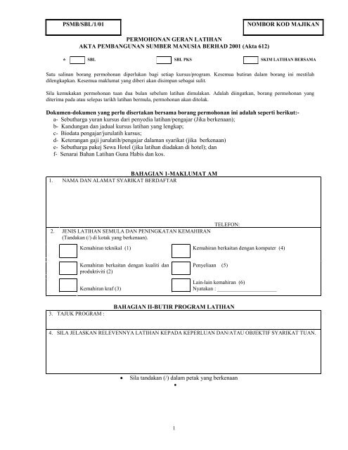 PSMB/SBL/1/01 NOMBOR KOD MAJIKAN ... - SMR Group