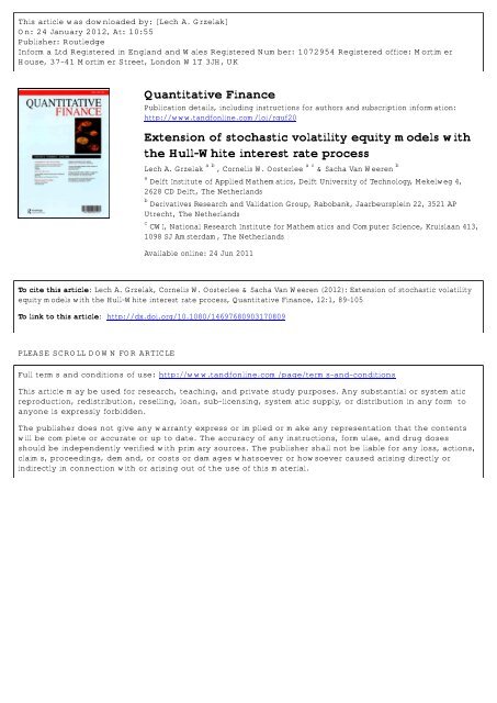 Extension of stochastic volatility models with Hull-White interest rate ...