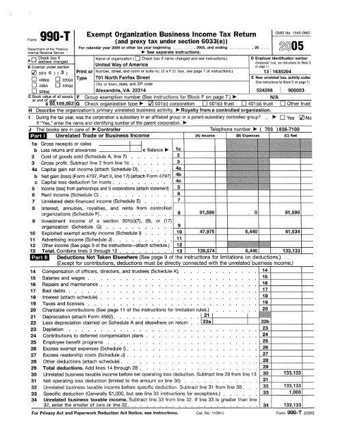 Exempt Organization Business Income Tax Return WW