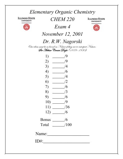 Elementary Organic Chemistry CHEM 220 Exam 4 November 12 ...