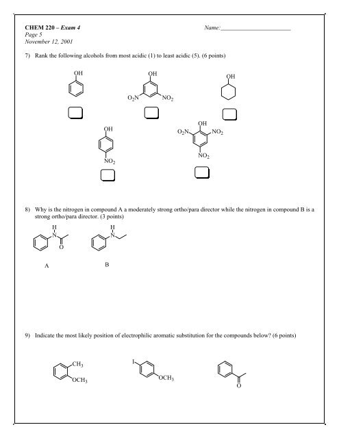 Elementary Organic Chemistry CHEM 220 Exam 4 November 12 ...