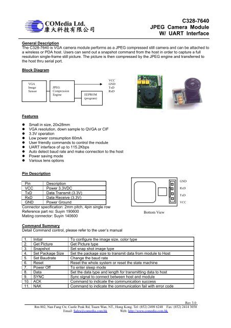 C328-7640 JPEG Camera Module W/ UART Interface