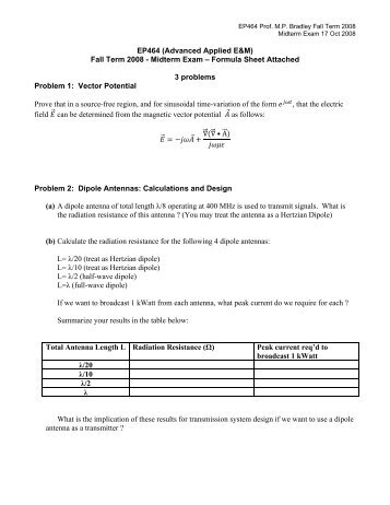 EP464 (Advanced Applied E&M) Fall Term 2008 - Midterm Exam ...