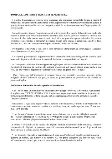 TOMBOLE, LOTTERIE E PESCHE DI BENEFICENZA. I ... - CMSB