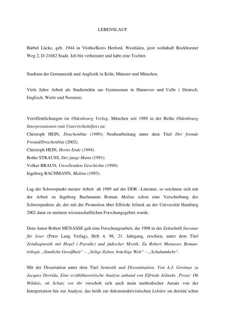 Schwerpunkt Englisch Lebenslauf