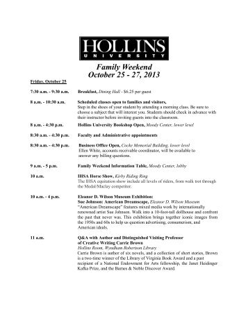 Family Weekend October 19 - 21, 2012 - Hollins University