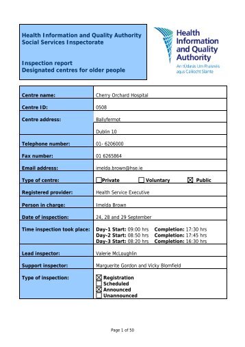 Cherry Orchard Hospital, 508, nursing home inspection report - hiqa.ie