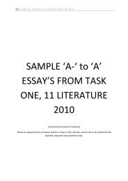 SAMPLE 'A-' to 'A' ESSAY'S FROM TASK ONE, 11 LITERATURE 2010