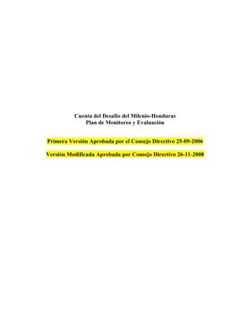 Plan de Monitoreo y EvaluaciÃ³n - Cuenta del Milenio - Honduras