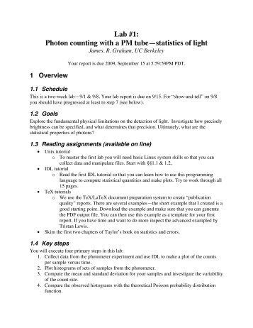 Lab #1: Photon counting with a PM tubeâstatistics of light - UGAstro