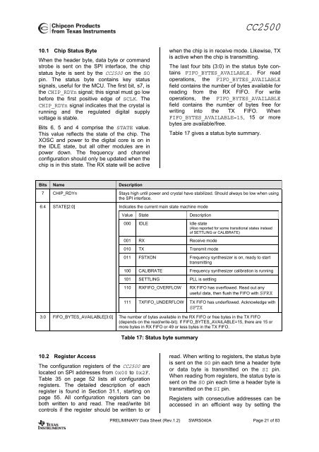 Single-Chip Low Cost Low Power RF-Transceiver (Rev. A)