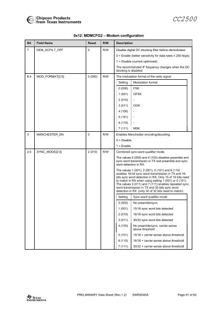 Single-Chip Low Cost Low Power RF-Transceiver (Rev. A)