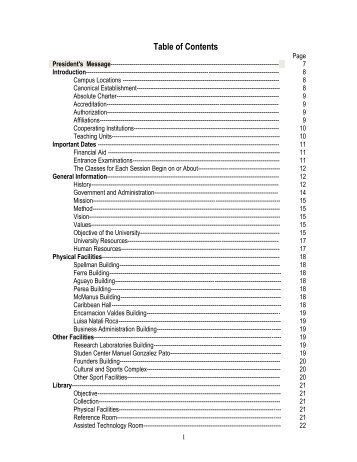 Table of Contents - Pontificia Universidad Católica de Puerto Rico