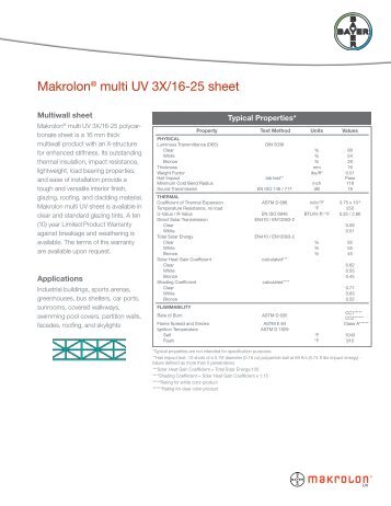 Makrolon® multi UV 3X/16-25 sheet - Sheffield Plastics