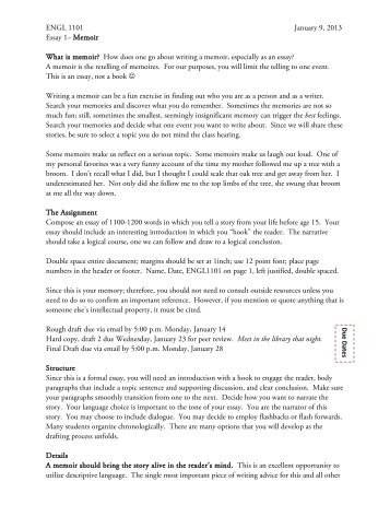 ENGL 1101 January 9, 2013 Essay 1~ Memoir What is memoir ...