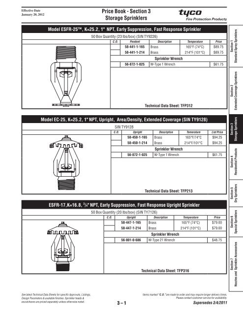 Price Book - Section 3 Storage Sprinklers - Tyco Fire Products