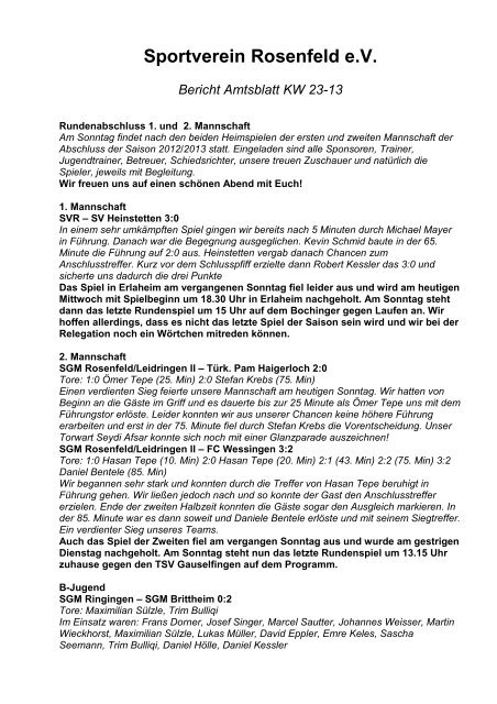 Sportverein Rosenfeld eV Bericht Amtsblatt KW 23-13 - SV Rosenfeld