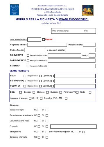 Richiesta di esami endoscopici â compilabile - Endoscopia ...