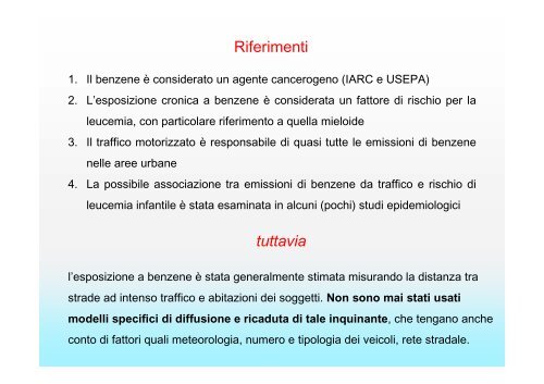 esposizione a benzene da traffico veicolare e rischio di leucemia ...