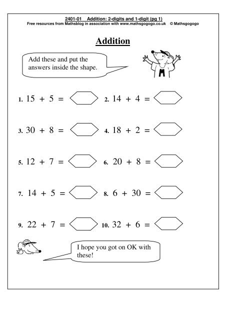 2401-01 addition 2-digits and 1-digit - Maths Blog