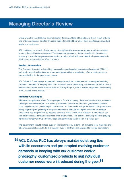 Annual Report 10/11 - ACL Cables PLC