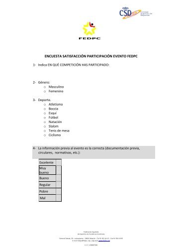 ENCUESTA SATISFACCIÃN PARTICIPACIÃN EVENTO FEDPC