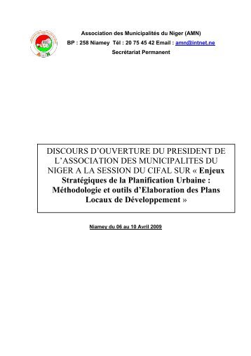 DISCOURS D'OUVERTURE DU PRESIDENT DE L'ASSOCIATION ...