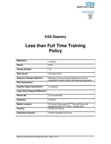 Less than Full Time Training Policy - KSS Deanery