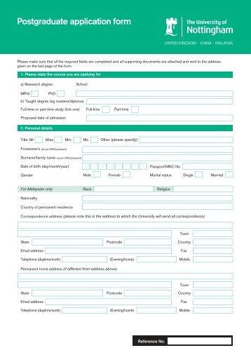 Postgraduate application form - The University of Nottingham ...