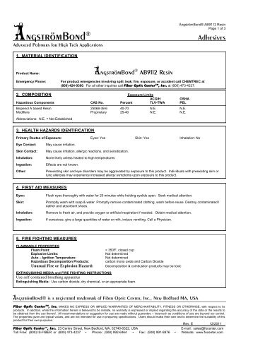 MSDS - AngstromBondÂ® 9112 Resin - Fiber Optic Center, Inc.