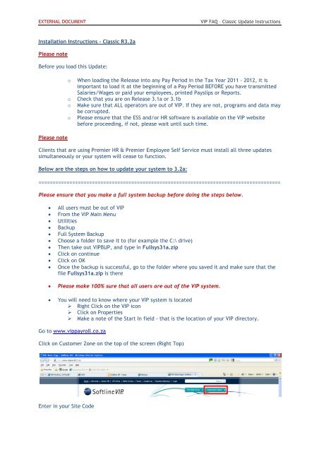 Installation Instructions â Classic R3.2a Please note ... - VIP Payroll