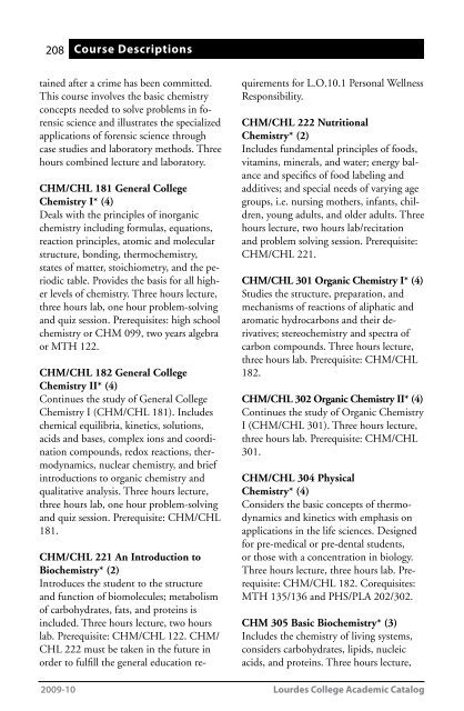 2009–2010 Catalog - Lourdes College
