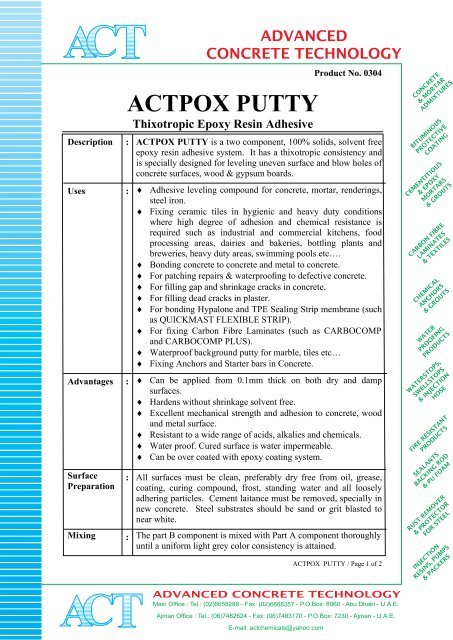 ACTPOX PUTTY (Taiwan Steel).pdf - Advanced Concrete Technology