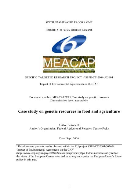 WP5 Case study on genetic resources in food and agriculture