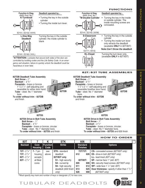 Tubular deadbolts - Best Access Systems