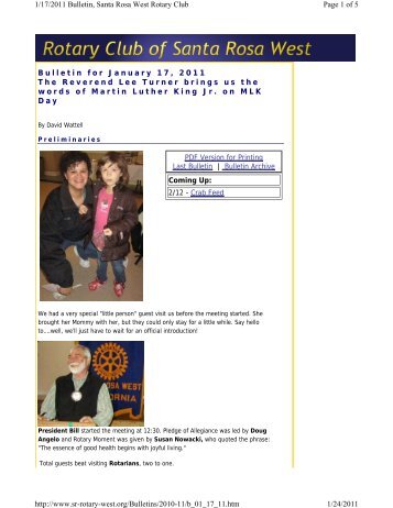 Last Bulletin - Rotary Club of Santa Rosa West