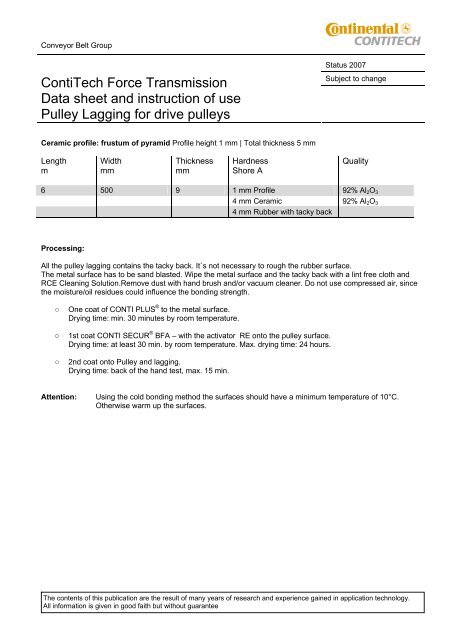 ContiTech Force Transmission Data sheet and instruction of use ...