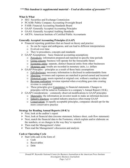 INTERMEDIATE FINANCIALS and ACCOUNTING RED FLAGS