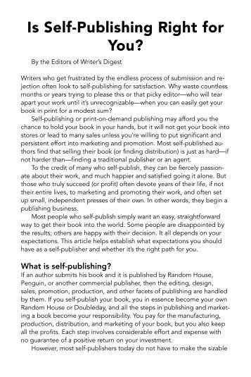 Is Self-Publishing Right for You Download - Writer's Digest