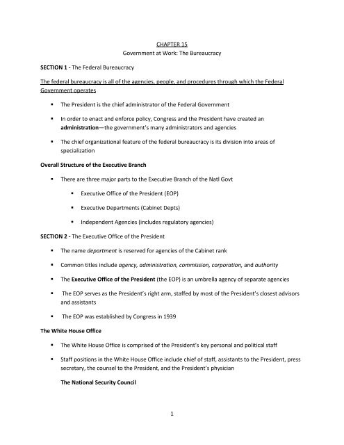Ang Ch 15 Notes Structure Of The Executive Branch Pdf