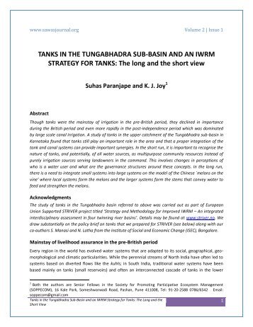 TANKS IN THE TUNGABHADRA SUB-BASIN AND AN ... - SAWAS