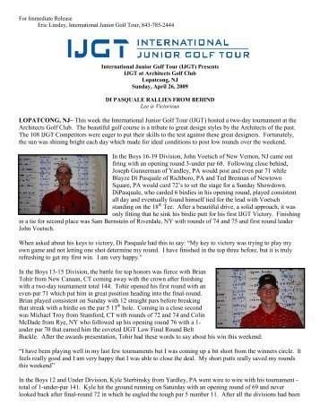 Apr 26th – IJGT at Architects Golf Club - International Junior Golf Tour