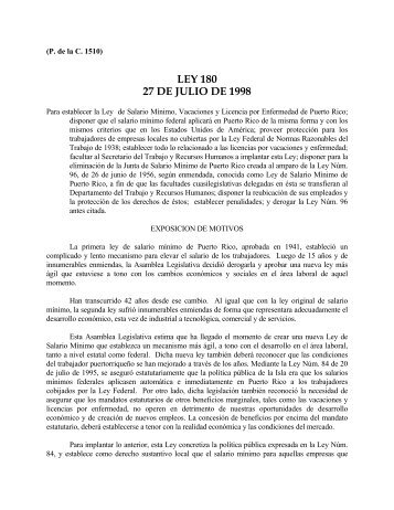 LEY 180 27 DE JULIO DE 1998 - Oficina de Servicios Legislativos